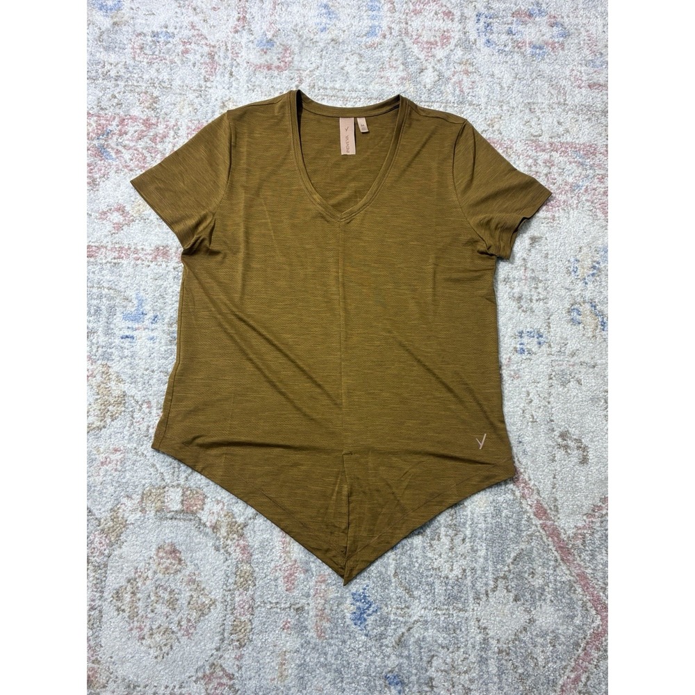 Indyeva  Mustard Recycled Polyester Blend  Slub Knit VNeck Front Tie Tee Size M